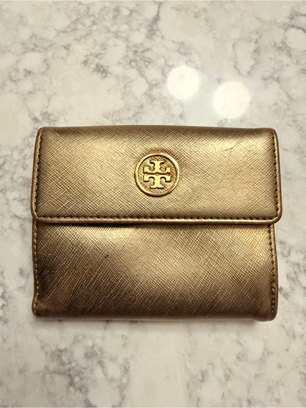 Tory Burch Metallic Gold Leather Snap Wallet